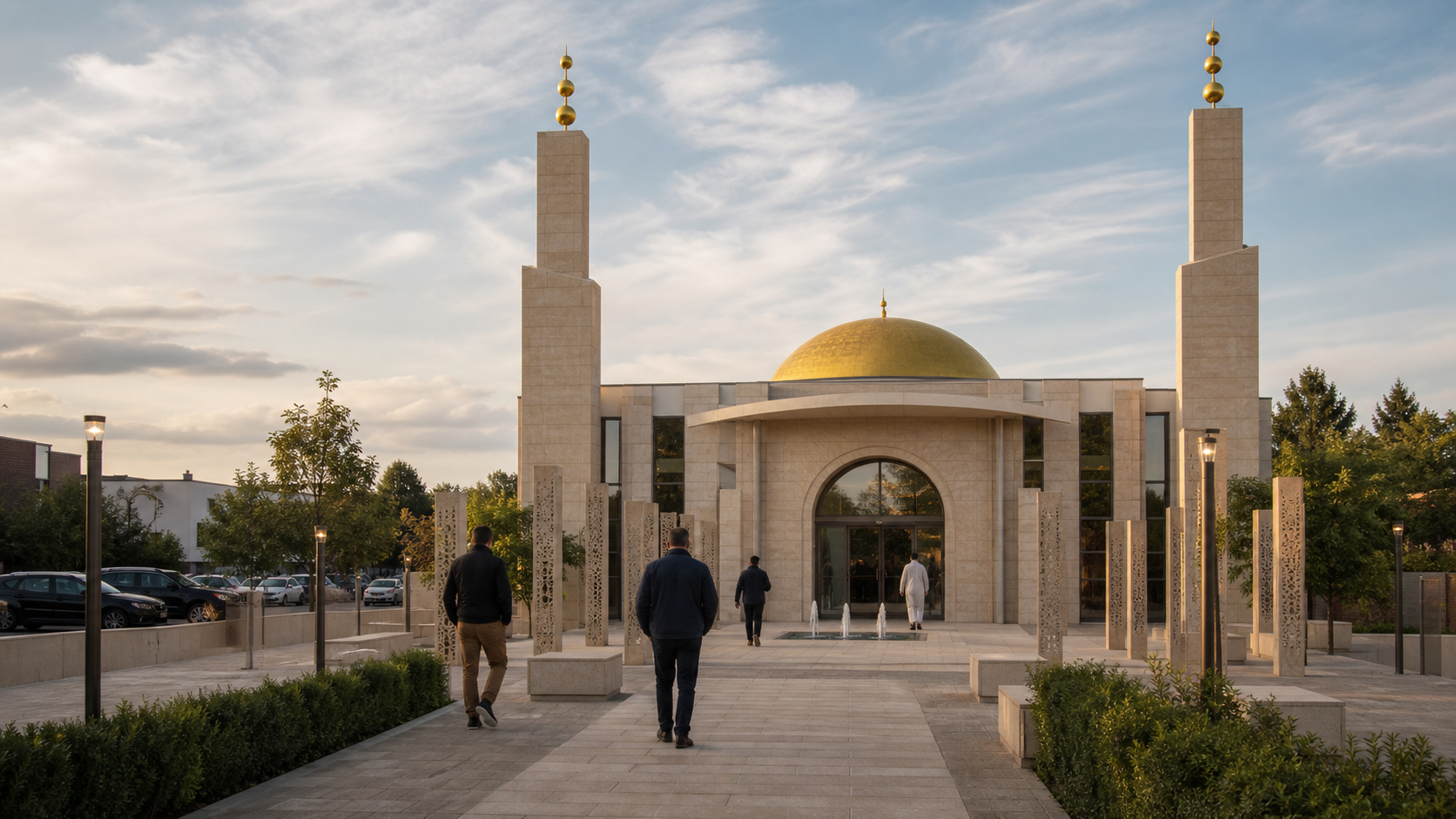Besucher vor der Moschee